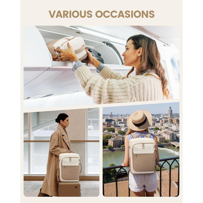 Рюкзак жіночий LOVEVOOK 40L для подорожей та авіаперельотів, Carry On, Beige Khaki, 17 дюймів