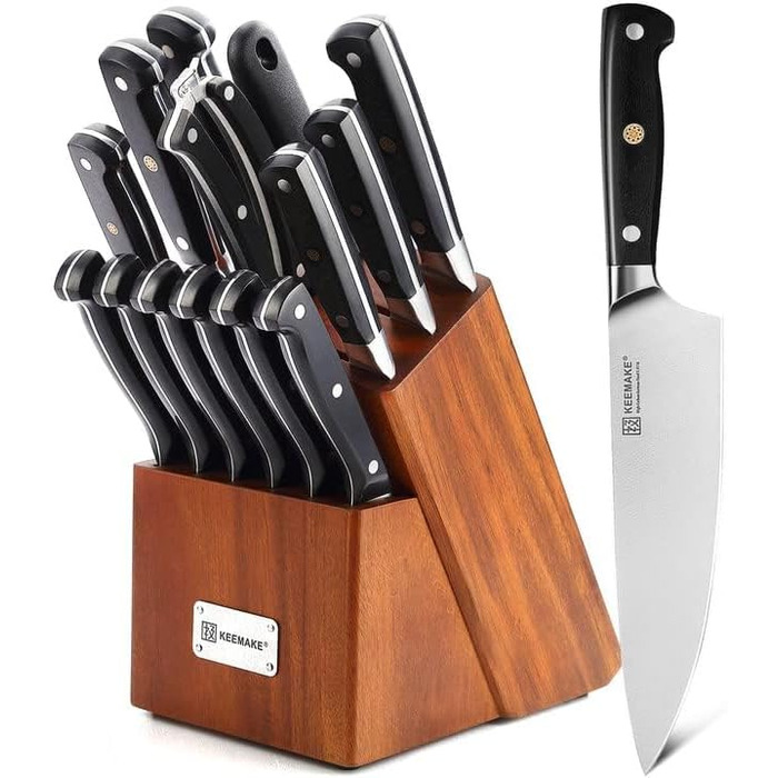 Набір кухонних ножів Keemake 8+15 шт. з бруском: кухонні ножі, ніж для хліба, ніж для м'яса, кухонні аксесуари