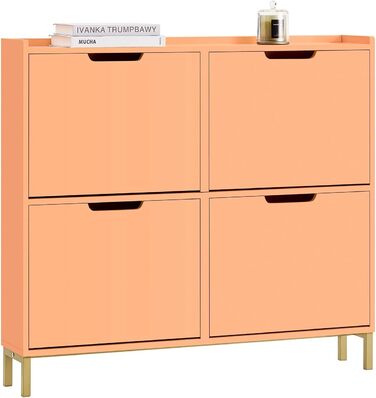 Шафа для взуття SoBuy FSR100-W: вузька, з 8 полицями, 4 дверцята, білий колір, 100x91x19 см