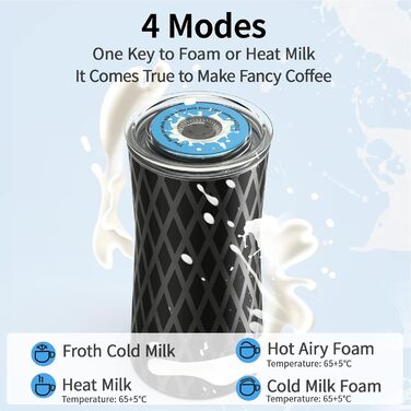 Електричний піноутворювач молока Morpilot 4-в-1, піноутворювач молока для гарячого та холодного піноутворювача автоматичного з 4 режимами, протиковзкий дизайн, 400 Вт, 240 мл (візерунок сітки)