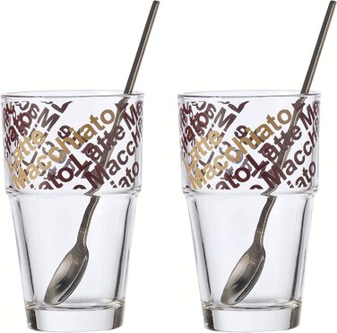 Леонардо Соло Латте-маккіато келихи набір з 2 шт. , скляні кружки з сердечками, кавові келихи, придатні для миття в посудомийній машині, мотив серця 410 мл, 043476 (2 склянки мотив латте макіато)