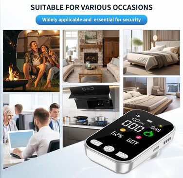 Вольф-Гард 4в1 Детектор газу та CO з розеткою для дому. CO-попереджувач, детектор газу, попереджувач про витік газу для природного газу, LPG, метану, пропану, бутану, HD12 (чорний)