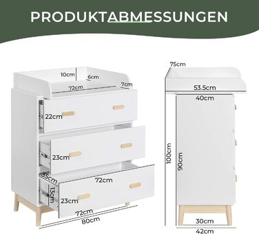 Комод з пеленальним столиком Rebecca Mobili, Aqua Grün Braun, колір блакитно-зелений, матеріал: сосна, MDF, компактний, знімний пеленальний столик, розміри 100 x 80 x 42 см, артикул RE6985