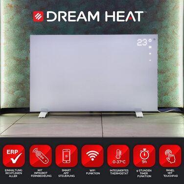 Інфрачервоний обігрівач DREAM HEAT з пультом дистанційного керування, енергозбереження, сенсорна панель, WIFI, керування APP, функція ТАЙМЕРА, електричний обігрівач, випромінювач, термостат, електричний обігрівач, обігрівач, інфрачервоний (600 Вт)