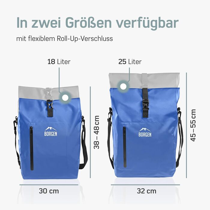 Кофр Borgen 3в1 для багажної полиці водонепроникний - Посилені лямки (новинка 2023 року) - Може використовуватися як велосипедний рюкзак, сумка-кофр, велосипедна сумка та рюкзак (Синій, 18 л)