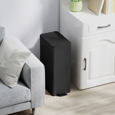 Сміттєвий бак 20л, з плавним закриттям кришки, відділенням для дезодоранту, захистом від відбитків пальців, нержавіюча сталь, чорний