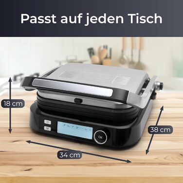 Контактний гриль KLAMER з 7 автоматичними програмами, знімні пластини з антипригарним покриттям, 2100W, чорний & нержавіюча сталь