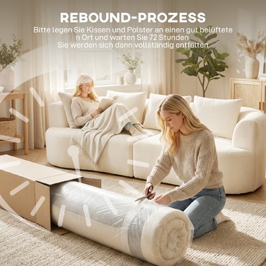 Диван на 3 особи, 260 см, з велюровою оббивкою, широким сидінням, пружинним блоком та високоеластичним пінополіуретаном, 3 подушки, кремовий