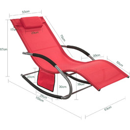 Шезлонг SoBuy для 2 осіб, червоний: стійкий до погодних умов, з підголівником, для саду, тераси, балкону, кемпінгу (150 кг)