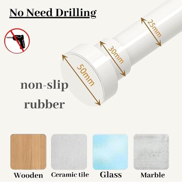 Штанга для душу без свердління, 85-270 см, чорна, Ø32 мм – для ванної, балкону, шафи