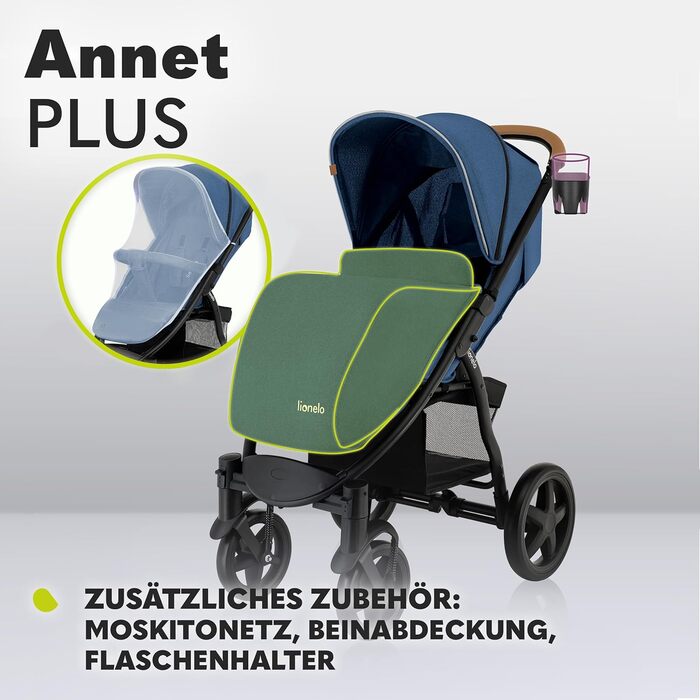 Дитяча коляска Lionelo Annet Plus - компактна, з функцією опускання спинки, блакитна