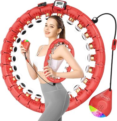 Обруч SPMOVE Хула-хуп для схуднення, розумний обруч для схуднення, регульований на 60-120 см, хула-хуп зі світлодіодним лічильником м'ячів (червоний)