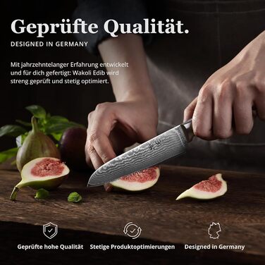 Японський ніж Wakoli EDIB Santoku з дамаської сталі (серцевина VG10), 12.5 см – гострий та зручний. Ніж Сантоку з ручкою з паккавуду в подарунковій коробці, для овочів та фруктів