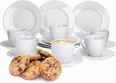 Набір посуду Van Well для 6 осіб: 18-ти частинний кавовий сервіз з порцеляни, придатний для миття в посудомийній машині та мікрохвильовій печі