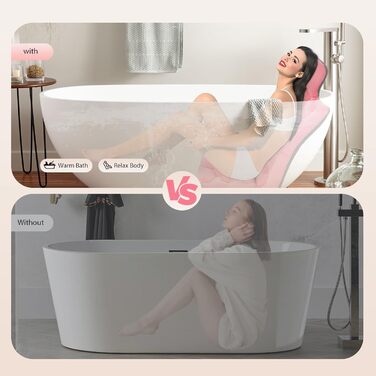 М'який килимок для ванни 113x40 см з подушкою для тіла, ергономічна підставка для голови, спини та шиї (синій/рожевий)