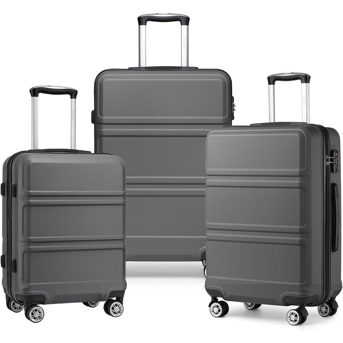 Чемодан середнього розміру KONO 24 дюйми з ABS-пластику з TSA-замком, 4 колеса, 65×44×25.5 см, сірий, 3-секційний набір
