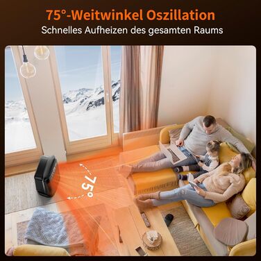 Електричний обігрівач YASHE 1800W з осциляцією 75°, економний та тихий, PTC керамічний нагрів з термостатом, захист від перегріву та перекидання, таймер 24 год, портативний з пульт керування