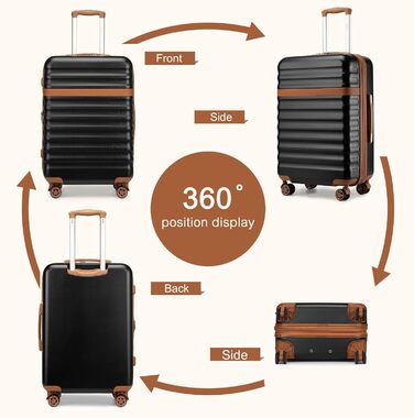 Чемодан-валіза KONO Mittelgroß (середній) з ABS+PC, 4 колеса, TSA-замок (чорний/коричневий, L, 65 см)