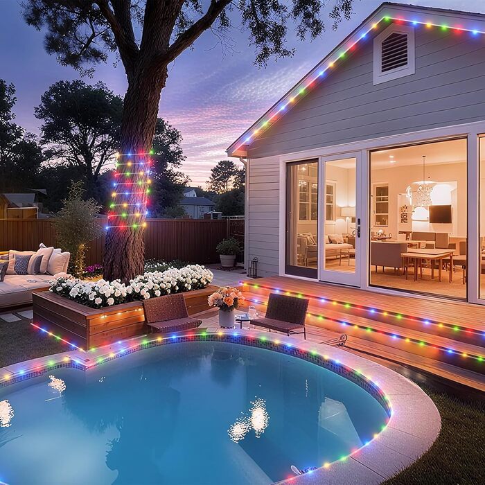 LED гірлянда для декорування: 24 лампочки, 12 м, RGB, тепле біле світло, 8 режимів, таймер, димування. Підходить для дому, саду, балкону, вечірки, весілля, святкування Різдва.