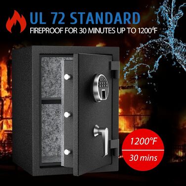 Biometричний сейф WASJOYE з захистом від вогню: відбиток пальця, цифрова клавіатура, USB-зарядка, 40L, для дому, офісу, готелю