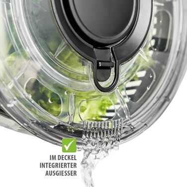 Салатниця-швидкообертач GEFU з кришкою для зберігання | 3л пластикова чаша з вбудованим ситом та ручним приводом | Чорний/Сірий колір