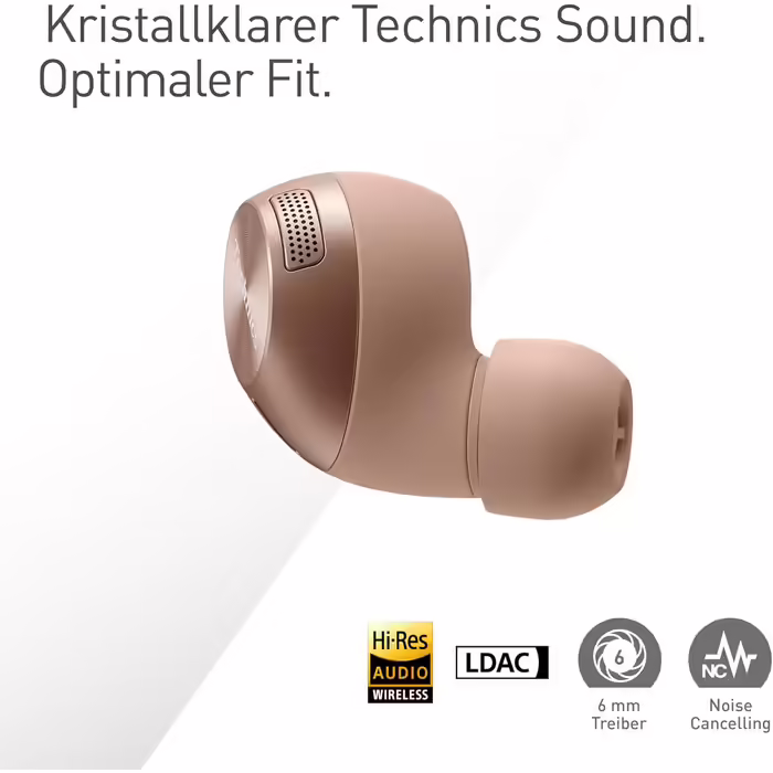 Бездротові навушники Technics EAH-AZ40M2 з шумопоглинанням, Bluetooth Multipoint (3 пристрої), вбудований мікрофон, рожеве золото