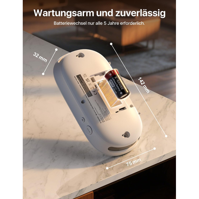 X-Sense Детектор чадного газу з цифровим дисплеєм, сертифікат TÜV Rheinland, з базовою станцією SBS50, керування через додаток, XC0C-MR11, 1 шт.