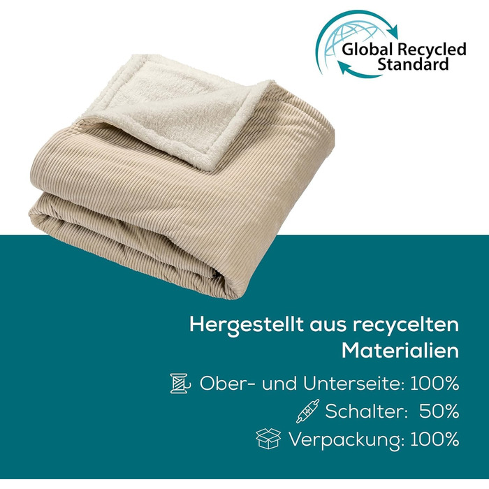 Електрична ковдра Beurer HD 80 Cord beige - тепла та затишна ковдра з 6 рівнями нагріву, функцією автовимкнення та системою безпеки, з м'якого корду