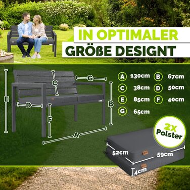Садова лавка Tillvex® 3-4 місця з подушками та чохлом, вулична, деревоподібна, до 300 кг, стійка до УФ-випромінювання, антрацит 130 см