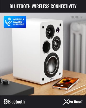 Активні Bluetooth-колонки Majority D100X 100W, вуглецеві драйвери, HDMI ARC, RCA, Optical, Phono, AUX, білі