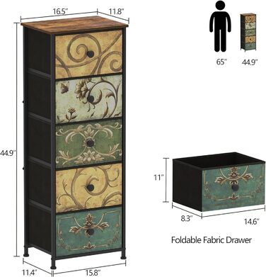 Комод з 5 тканинними ящиками, в стилі бохо, для спальні/вітальні, 30x42x115.5 см