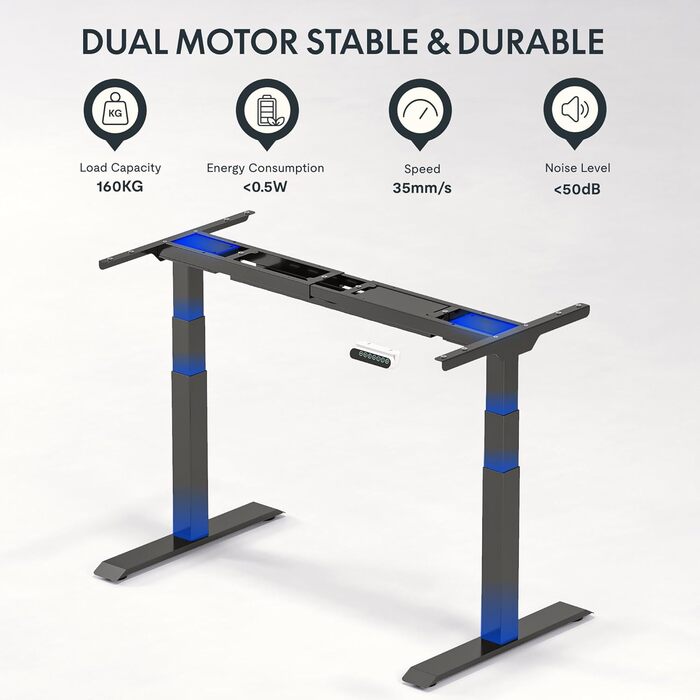 Регульований за висотою стіл FLEXISPOT E6 чорного кольору з електричним підйомником, 160 кг, USB, LED-дисплей