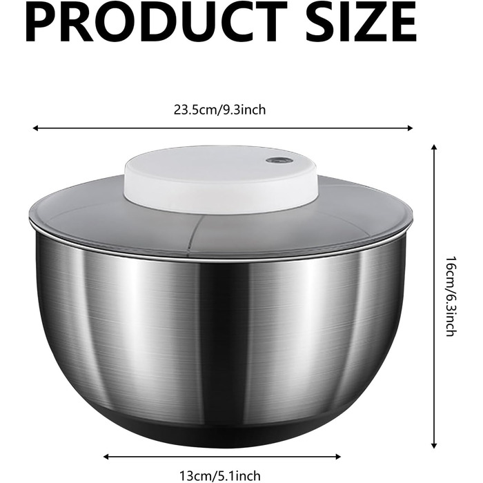 Електрична салатниця-сушка для овочів та фруктів, 4.8L, USB-зарядка