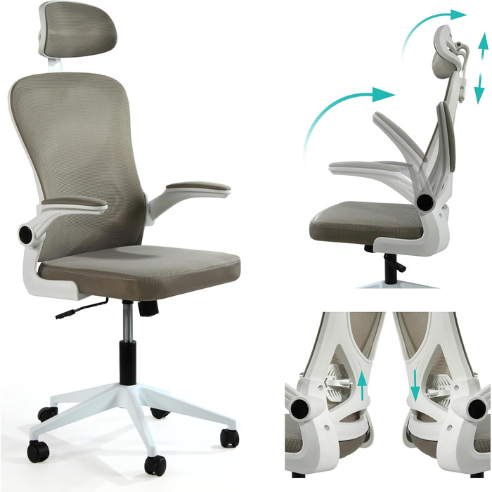 Офісний крісло Sesto Senso Ergo з підтримкою попереку та регульованими підлокітниками. Крісло для керівника з регульованою підголівником (світло-сірий)