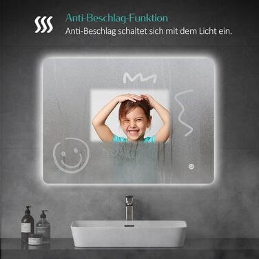Дзеркало для ванної кімнати EMKE з підсвічуванням 40x60 см, антизапар, 2 кольори світла (тепле/холодне), вимикач-клавіша, IP44, енергозберігаюче, захищене від вибуху
