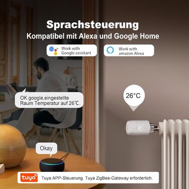 Smart термостат на радіатор 2 шт, Zigbee, бездротовий, сумісний з Tuya, Alexa, Google Assistant, для економії енергії