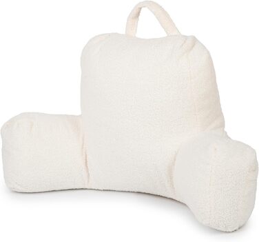 Подушка для спини з підлокітниками Flumi для читання, перегляду телевізора та відпочинку. Зручна подушка для ліжка та дивана з знімним чохлом, м'яка піна, з ручкою (Бежевий Boucle)