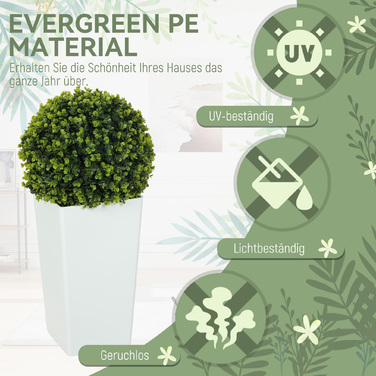 Набір з 2 штучних евкаліптових куль 65 см, штучна рослина з захистом від УФ-випромінювання, 330 листків у горщику, зелений