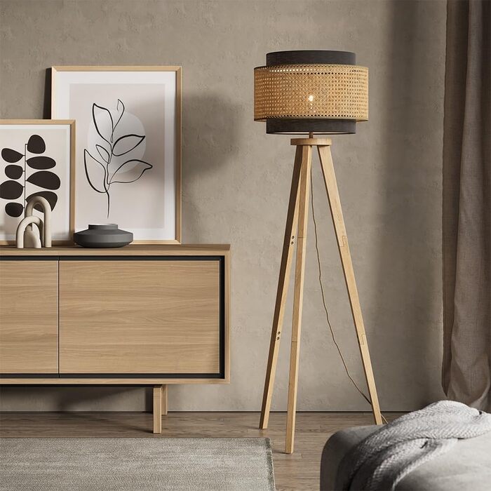 Стійка лампа Vicco Morten з ротангу, 45 см - торшер для читання, чорний