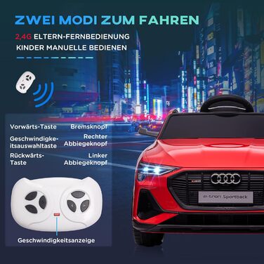 Дитячий електромобіль HOMCOM Audi E-tron 12V з пультом, ременем безпеки, музикою (MP3/USB/TF), для дітей 3-5 років, 3-5 км/год, червоний