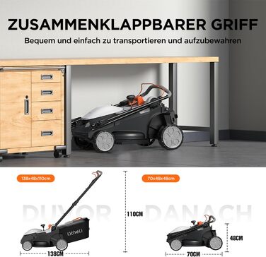 Акумуляторний газонокосарка Litheli 20V, ширина косіння 33 см, до 200 м², об'єм кошика 30 л, висота косіння 25-65 мм, з акумулятором 4.0 Ah