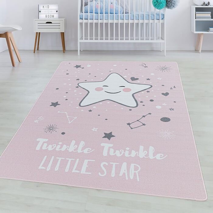 Дитячий килим Star Design Rectangular - килим з коротким ворсом Дитячий ігровий килимок Антиалергенний і екстра м'який - Килимки для дитячої кімнати для хлопчика і дівчинки Дитячий килимок (120 х 170 см, рожевий)