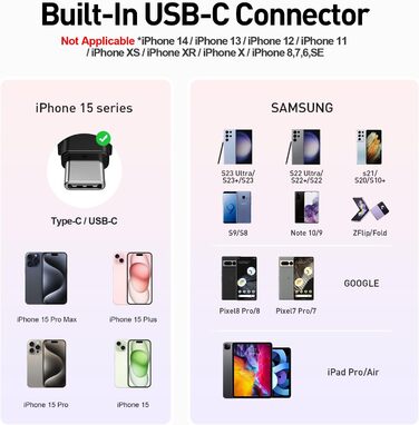 МАг, USB-C 20 Вт, швидка зарядка, сумісний з iPhone/Galaxy/Huawei, чорний, 4500