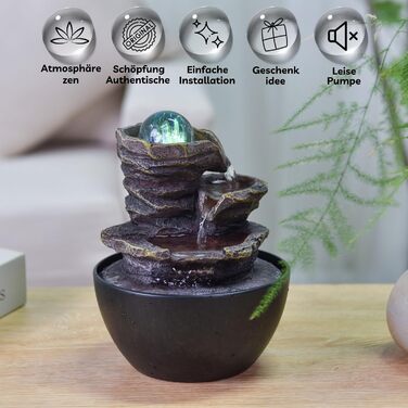 Фонтан для дому Zen'Light Zimmerbrunnen: розслаблення та медитація з LED-підсвіткою. Ідеально для вітальні, спальні, офісу. Компактний фонтан з закритим циклом, висота 18 см (Guru).