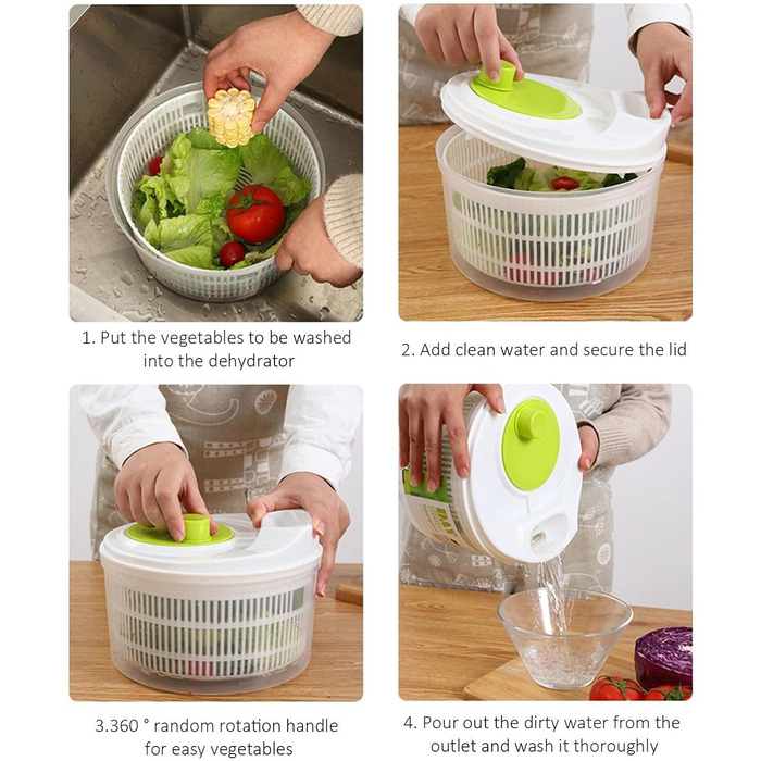 Посібник з обертання салату KXXK Спінінг для салату з кришкою Кухонна сушарка для салату Сушарка для фруктів, макаронних виробів та чіпсів Дегідрататор, знімна сушарка для салату
