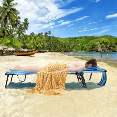 Лежак для відпочинку COSTWAY з отвором для обличчя, розкладний садовий лежак з 3 знімними подушками та 5-рівневим регулюванням спинки, лежак для пляжу, саду та басейну (Блакитно-зелений, 1 шт.)