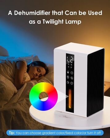 Електричний осушувач повітря з баком для води - 3 швидкості, 2 режими, таймер 48H, авто-стоп, захист від замерзання, для спальні та ванної кімнати (1800 мл)