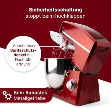 Кухонна машина Clatronic KM 3765 XXL: 10л, 1500W, міксер, гак для тіста, насадка для збивання, захист від розбризкування