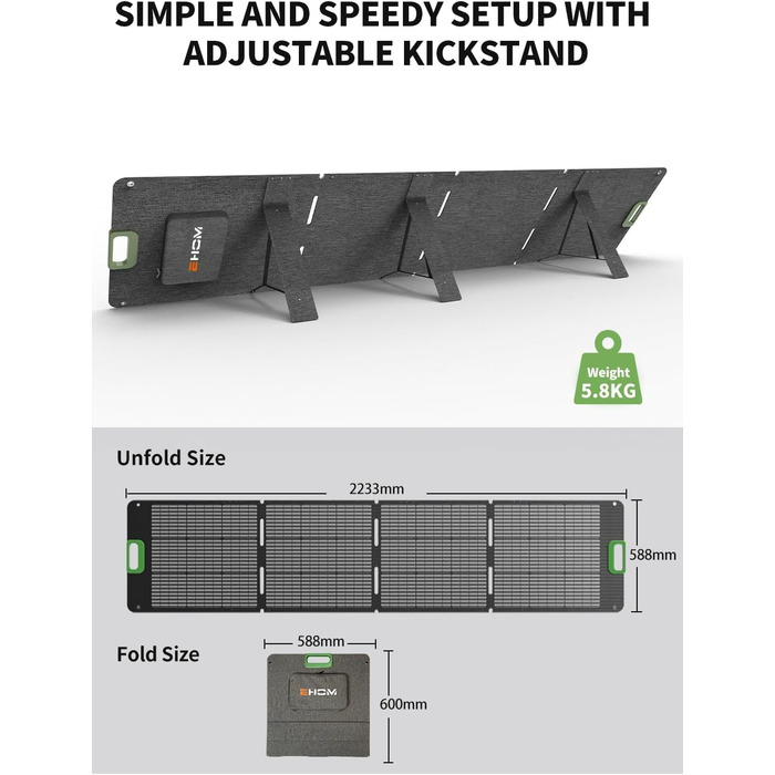 EHOM Портативна електростанція EP1650, 1024Wh, сонячний генератор LiFePO4, 3 * 1650W (пікове 2700W), 2 * 100W USB-C, 400W сонячна зарядка, тиха, резервне живлення для дому, подорожей, кемпінгу та саду (Ep1650+es200)