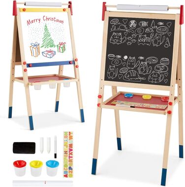 Дитяча мольберт-стіл 3 в 1 COSTWAY: двосторонній, дошка для маркерів та крейди, папір, регульована висота, з аксесуарами